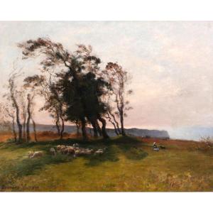 Georges Villain 1854-1930 Normandy, Etretat, Landscape With Trees, Painting, Circa 1890-1900