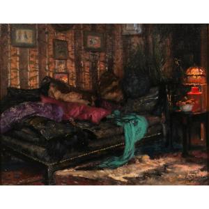 Léonce De Joncières 1871-1952 The Unmade Bed, Bedroom In Intimacy, Painting 1923 Interior