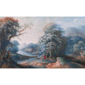 R. Buisson De Baraignie, Drawing 1780 Landscape, Neoclassical Gouache Painting