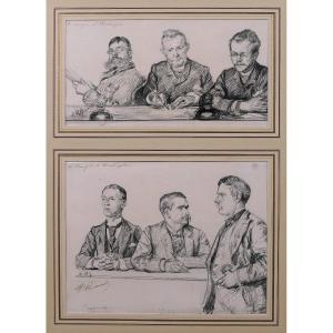 Paul Renouard 1845-1924 Portraits Of Men, United States Congress In Washington, Drawing And Painting