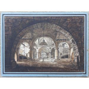 Jean-baptiste Coste 1746-1819 Imaginary Architecture Circa 1780 Neoclassical Perspective Drawing