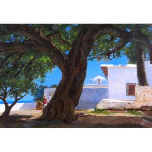Emile-pierre Bertrand, Orientalist Landscape With Tree, Painting, 1889 Tunisia Morocco Algeria