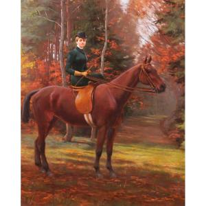 Henri Perret-carnot 1859-1948 Amazon On Horseback, Portrait Of A Woman, Painting Circa 1900 Landscape