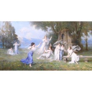 Emile-louis Foubert 1848-1911 l'Escarpolette, Large Painting, Salon 1907 Nymph Woman Landscape