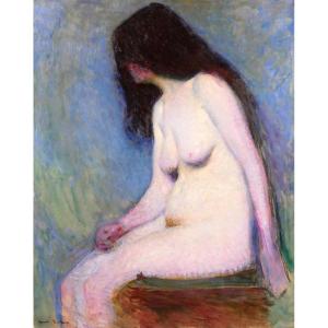 Marius Chambon 1876-1962 Nude Woman, Study In Blue And Mauve, Large Painting 1910 Impressionism