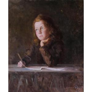 Alice Bailly 1872-1938 Portrait d'Enfant Rêvassant, Painting, 1901 Switzerland Albert Anker Vevey