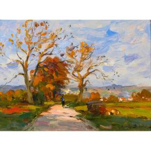 André Delaistre 1865-1931 Landscape With Trees And A Walker Painting Circa 1910 Impressionism