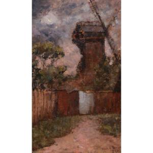 Augustin Panon 1860-? Paris, Montmartre, Le Moulin De La Galette, Painting, 1907 Landscape