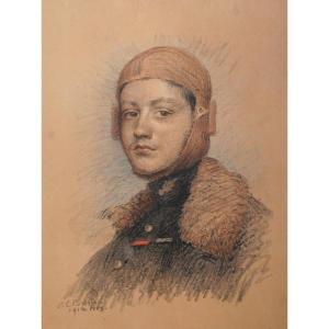 Louise-cath Breslau 1856-1927 Portrait Of Aviator Georges Guynemer, Aviation Lithograph