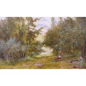 Arthur Perdreau 1853-1902 Forest Landscape At Le Touquet, Painting C. 1890 Etaples Impressionism