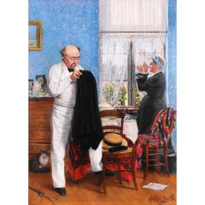 Rodolphe Jacobs 19th, Couple à l'Intérieur Bleu, Painting, Circa 1890, Belgian Impressionism