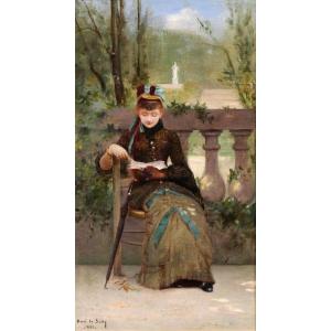 Henri De Sachy 1847-1925 Woman Reading In The Garden, Painting, 1880 Impressionism