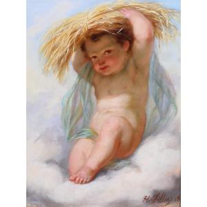 Henri Joseph Dillens 1812-1872 Allegory Of Summer As A Child, Painting, 1870 Belgium Season