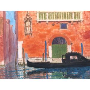 Sigismond Jeanes 1863-1952 Venice, Landscape With Gondola, Painting, Gouache And Ink Circa 1920-30