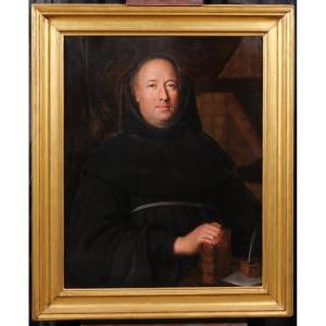 Late 17th C. French School, Portrait Of A Benedictine Abbot Painting C. 1680-1700 Religious Man