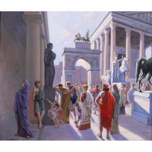 Henri-victor Delavelle 1868-1919 Roman Antiquity, Street Scene, Painting Italy Rome Landscape
