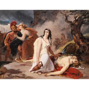 Jules Eugène Lenepveu 1819-1898 Antigone And Polynices, Painting, 1851 Romanticism Rome Consignment