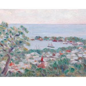Ferdinand Dubreuil 1894-1972 Côte d'Azur, Seaside Landscape, Painting Circa 1930 Allier