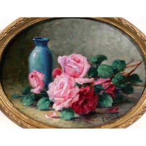 Gaston Corbier 1869-1945 Bouquet Of Roses, Painting, Circa 1900, Still Life Flowers Garden