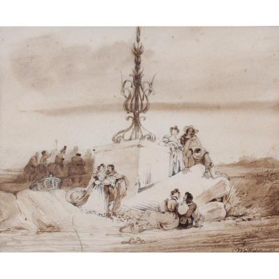 Charles Wattier, 1800-1868, The Banquet In The Countryside, Drawing, Circa 1830-40