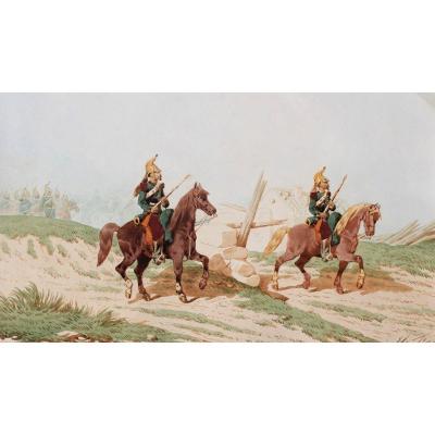 Théodore Fort, 1810-1896, Dragons On Horse, Drawing, Circa 1870-80