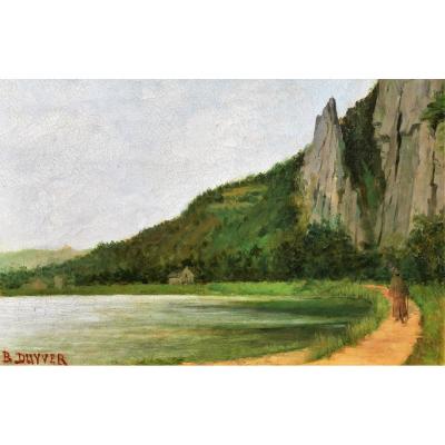B. Duyver, XIXth, Landscape With A Lake And A Walker, Painting, Circa 1890-1900