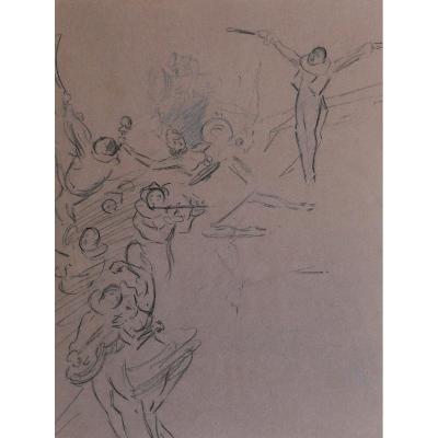 Jules Cheret (1836-1932) The Orchestra Under The Direction Of Pierrot, Drawing, Circa 1900