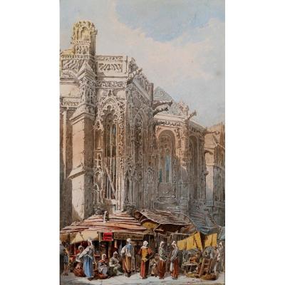 A. Cardinal 19th C., Caen, The Market, Drawing, Circa 1880