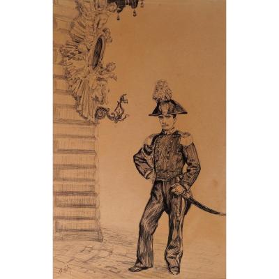 Paul Renouard (1845-1924) Policeman, Drawing, Circa 1890
