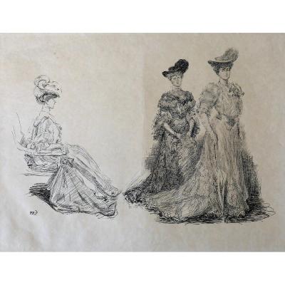 Paul Renouard (1845-1924) Three Women, Engraving, Circa 1895