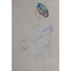 French School Circa 1850, Portrait Of A Woman, Drawing