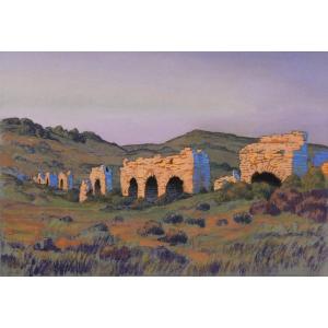 François-etienne Lahaye (1878-1949) Provence, Roman Aqueduct (barbegal?), Drawing, Circa 1920