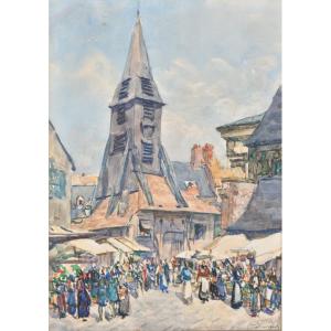 Fernand Fortuné Truffaut - Market In Front Of Sainte-catherine In Honfleur