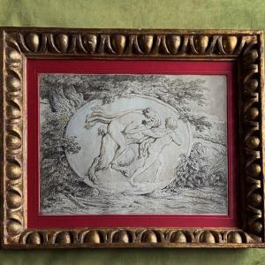 French School, Late 18th Century By Jh. Fragonard (1732-1806) Nymph, Satyr, Mythology, Old Frame