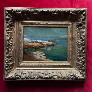 French School, 20th Century, By Jb. Olive (1848-1936), Oil On Panel, Seascape, French Riviera, Mediterranean