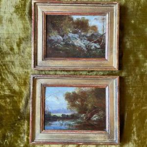 Pair Of Oil Paintings, Panels, Ch. Deshayes (1831-?), Signed And Dated Landscapes, Fontainebleau, Barbizon