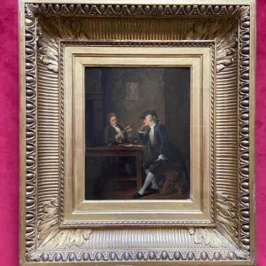 A. F. Montfallet (1816-1900), Reading, Gentlemen, Oil, Channel Frame, Drolling, Picot
