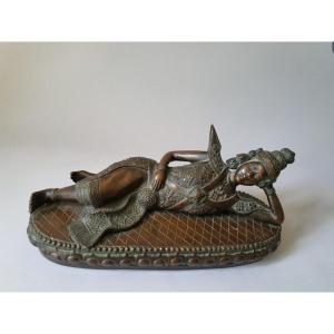 Reclining Buddha In Bronze, Indo Chinese School Circa 1900