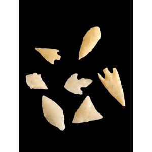Seven White Quartz Arrowheads - Cochise Culture Arizona 1000 Bc