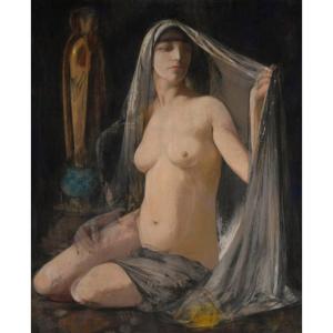 Pastel & Gouache On Canvas, Woman With Veil, Art Deco Painting