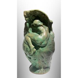 P. A. Dalpayrat & J. Coulon, "la Nuit", Rare Art Nouveau Ceramic