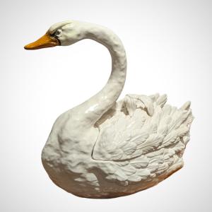 Large Swan, Decorative Ceramic Box, 19th Century