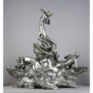 Raoul Larche, The Sea, Art Nouveau Pewter Sculpture