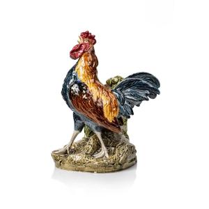 Louis Robert Carrier Belleuse, Singing Rooster, Flower Girl In Slip, Polychrome Ceramic