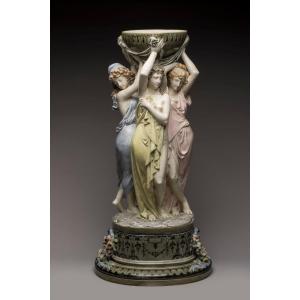 Ae. Carrier Belleuse, The Three Graces, Art Nouveau Barbotine Ceramics