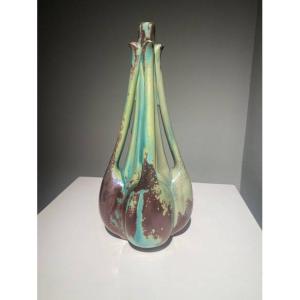 Ernest Bussière, Fennel Vase, Art Nouveau Ceramic