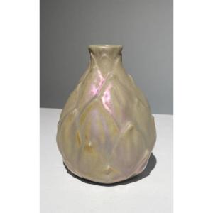 Ernest Bussière, Artichoke Vase, Art Nouveau Ceramic
