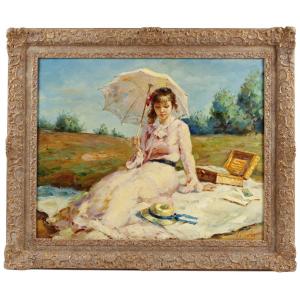 Louis Pascin, Young Woman With A Parasol, Oil On Wood