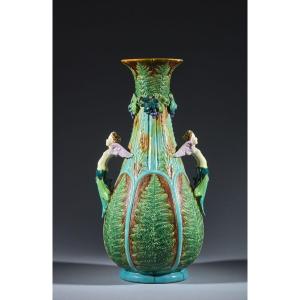 Mintons, Large Polychrome Majolica Vase