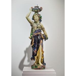 In Le Goût De T. - V. Sergent, Young Woman In The Antique. Ceramic Majolica. Art Nouveau.